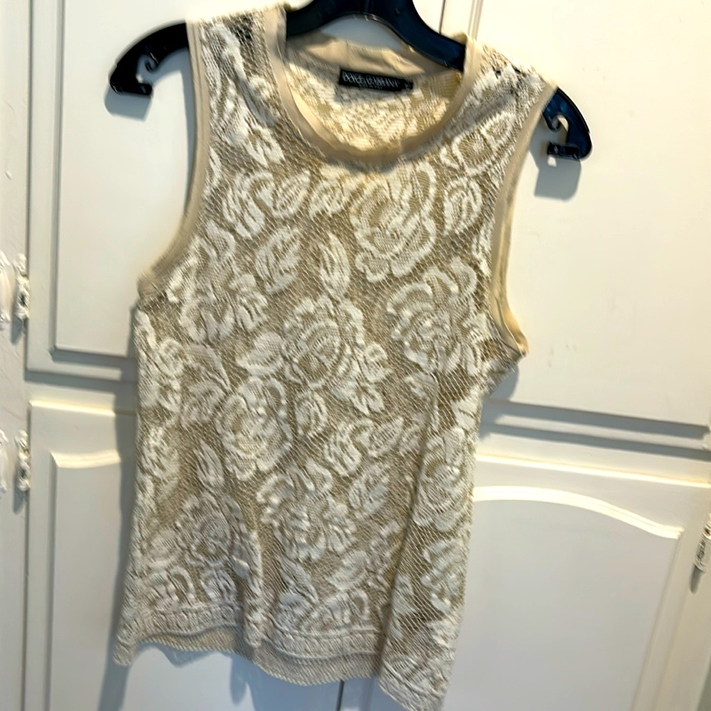 Dolce & Gabbana top lace with silk tip sleeve less beige size 42 Italian